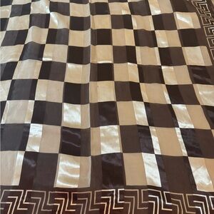 Checkered Brown and Cream Scarf With Geometric Border